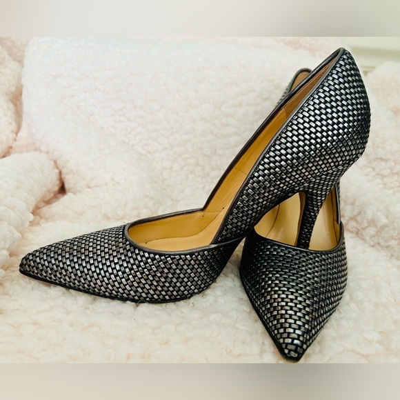 Kate Spade Metallic Gunmetal Woven textured Women's Heels Size 7.5 - Picture 3 of 9